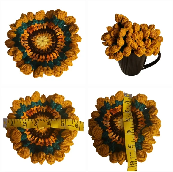 Hand Crafted 2pc Set Crochet Sunflower Coaster Home Decor Floral Retro Mug Rug - Picture 11 of 17